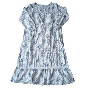 Vtg Ashley Taylor Womens Sleepwear Nightgown Floral Blue White Cotton Flannel M